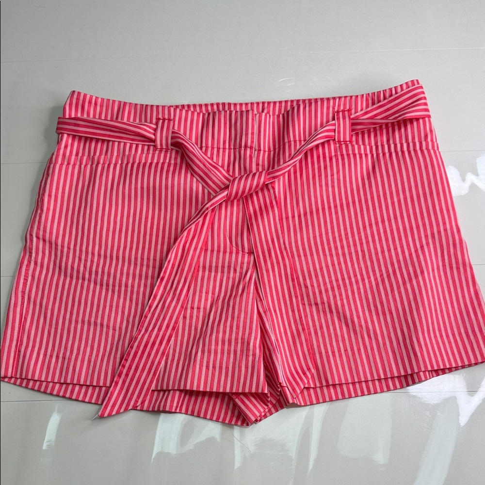 LOFT Pink and White Striped High Waist Shorts